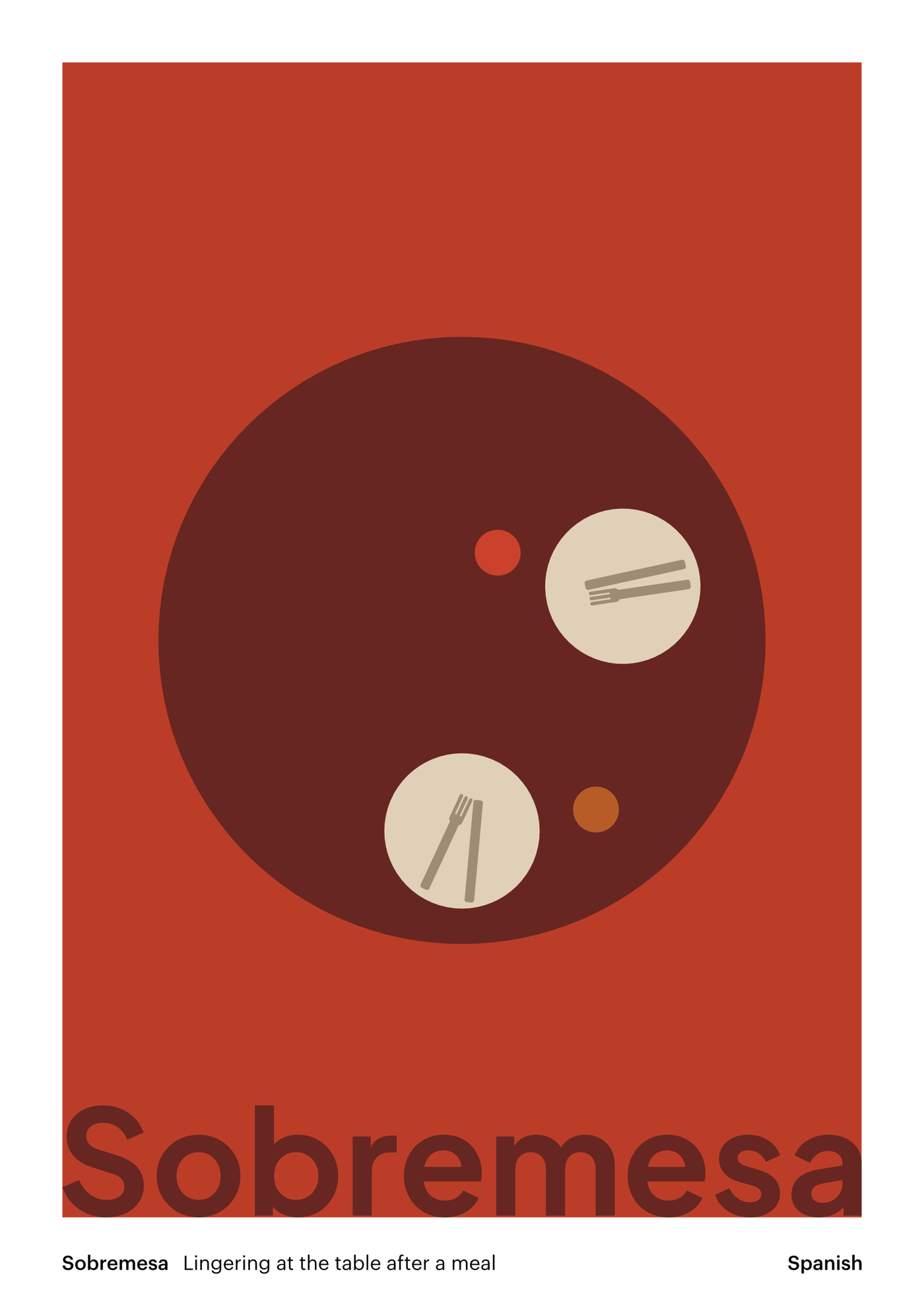 Sobremesa poster with minimalistic design on a red background